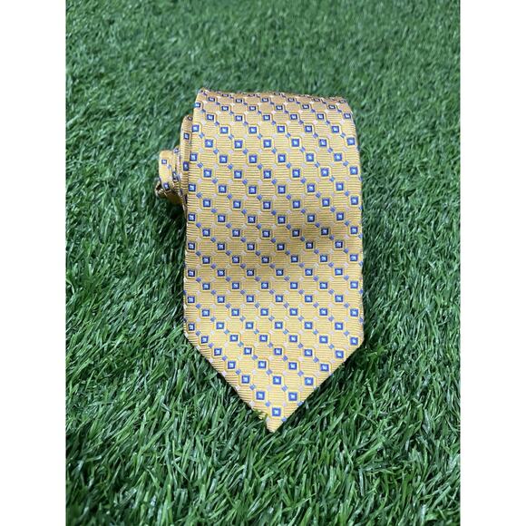 ROOSTER MENS Silk Geometric TIE YELLOW WITH GOLD BLUE AND WHITE 3 X 61 - Picture 2 of 6